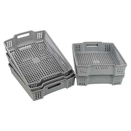 Sandmovie Large Basket Tray, Plastic Stacking Paper Storage Basket, Grey, 6 Packs