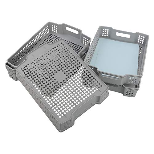 Sandmovie Large Basket Tray, Plastic Stacking Paper Storage Basket, Grey, 6 Packs