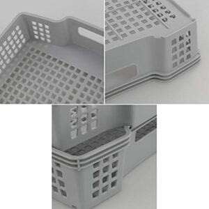 Sandmovie Large Basket Tray, Plastic Stacking Paper Storage Basket, Grey, 6 Packs