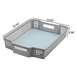 Sandmovie Large Basket Tray, Plastic Stacking Paper Storage Basket, Grey, 6 Packs