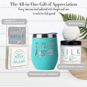 Thank You Gifts For Women - Best Relaxing Spa Gift Box Basket for Teacher Nurse Employee Boss Coworker Secretary Volunteer Friend - Bath Set w/Tumbler - Gifts Basket Care Package Encouragement for Her