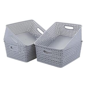 rinboat medium plastic storage baskets with handle, 4 packs, g