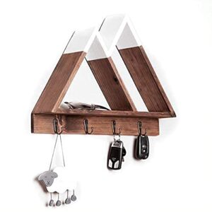 and & Delivered Mountain Shelf - Triangle Shelf for Mountain Adventure Nursery Wall Der, Floating Geometric Wooden Shelves with Ruic Wall Hooks for Cryals, Kids Bedroom, Livingroom & Entryway