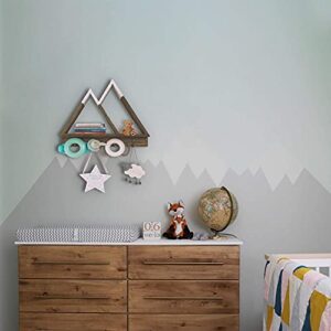 and & Delivered Mountain Shelf - Triangle Shelf for Mountain Adventure Nursery Wall Der, Floating Geometric Wooden Shelves with Ruic Wall Hooks for Cryals, Kids Bedroom, Livingroom & Entryway