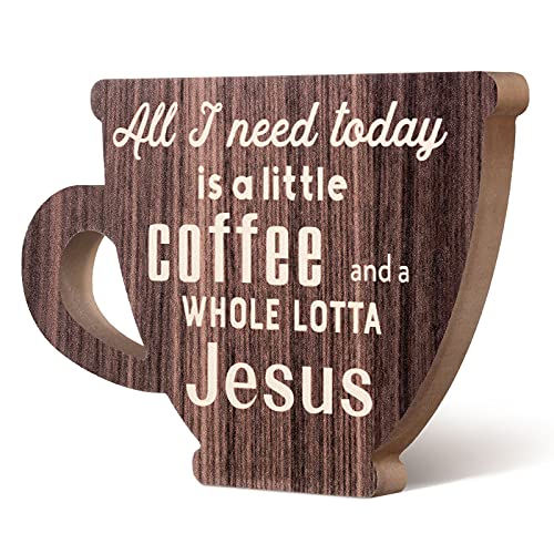 All I Need Today is a Little Coffee and a Whole Lotta Jesus Wooden Sign Coffee Station Decor Coffee Cup Wooden Decor Vintage Wood Coffee Station Decorations for Home Office Coffee Bar