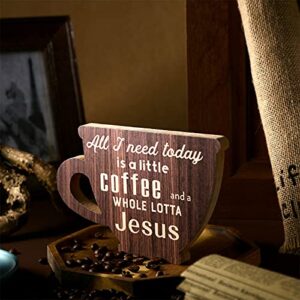 All I Need Today is a Little Coffee and a Whole Lotta Jesus Wooden Sign Coffee Station Decor Coffee Cup Wooden Decor Vintage Wood Coffee Station Decorations for Home Office Coffee Bar