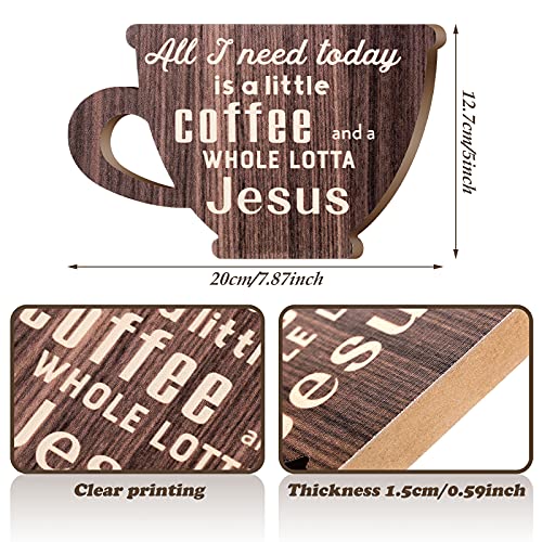 All I Need Today is a Little Coffee and a Whole Lotta Jesus Wooden Sign Coffee Station Decor Coffee Cup Wooden Decor Vintage Wood Coffee Station Decorations for Home Office Coffee Bar