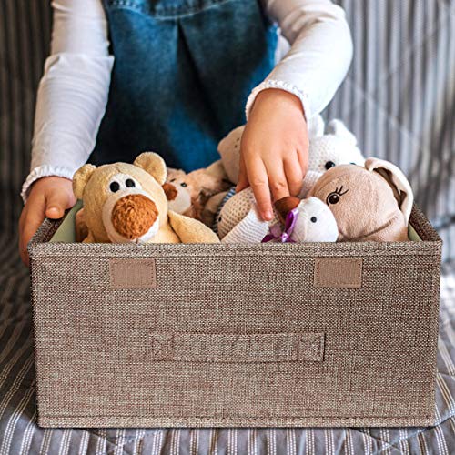 Storage Bins Linen Fabric Foldable Storage Boxes with double Lids and Handles Fabric Storage Bin Organizer Box Containers for Nursery Home Bedroom Wardrobe