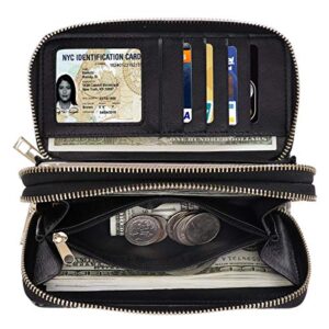 XEYOU Double Zipper Long Clutch Wallet Cellphone Wallet for Women with Removable Wristlet Strap for Credit Card, Cash, Coin, Bill