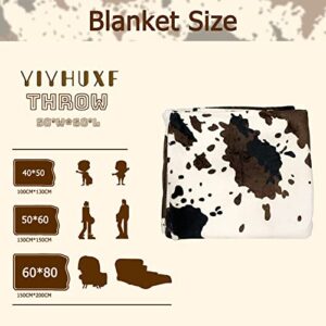 Yiyhuxf Cow Print Blanket Animal Brown Black Milky White Faux Fur Throw Blankets Western Cute Flannel Fleece Decorative Bed Sofa Office Blanket 60"x50"