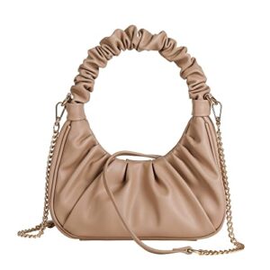 womens hobo leather top handbag cloud pouch crossbody bag (khaki)
