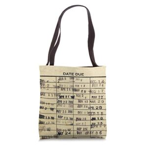 library due date cards stamp book return librarian vintage tote bag