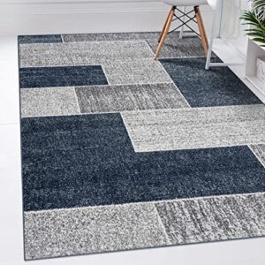 luxe weavers lagos collection blue 8×10 art deco area rug, anti shedding modern color block geometric rugs