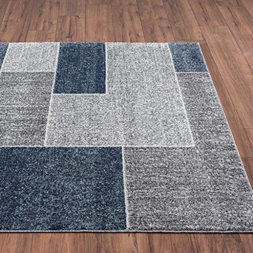 LUXE WEAVERS Lagos Collection Blue 8x10 Art Deco Area Rug, Anti Shedding Modern Color Block Geometric Rugs