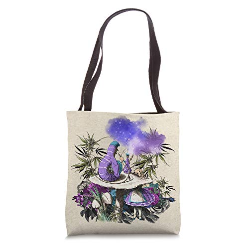 Weed smoking caterpillar and Alice In Wonderland Tote Bag