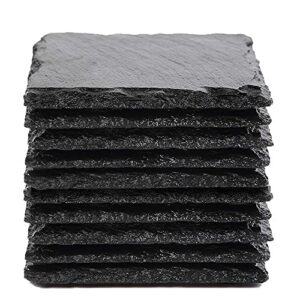 Slate Drink Coasters Set of 10-4" x 4" Drink Coasters Handmade Coasters for Bar and Home, Black