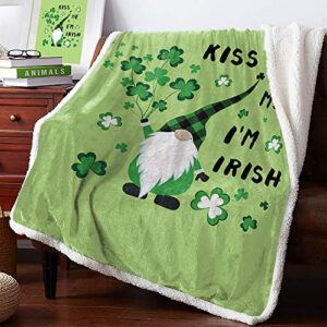 irish gnome with lucky clovers sherpa flannel throw blankets thick reversible plush fleece blanket for bed couch sofa decor st. patrick’s day,ultra soft comfy warm fuzzy tv blanket