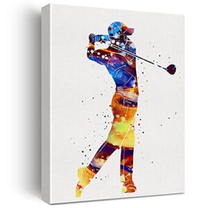 golf watercolor wall art golf sports golfers canvas painting prints for home office wall decor framed artwork golfer gifts(12×15 inch)