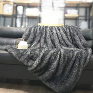 decosy luxury faux fur throw blanket, ultra soft fuzzy bed blankets, lightweight and cozy warm touch, all season fluffy plush blanket for sofa couch bed (silver gray, 88″x 90″)