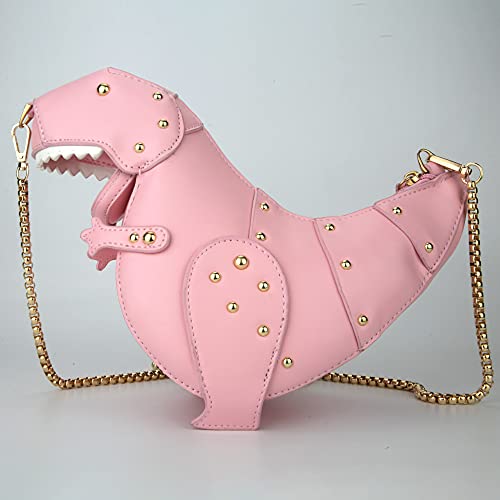 Ondeam Dinosaur Shoulder Purses,PU Rivet Tyrannosaurus Rex CrossBody Bag for Girl Women(Pink)