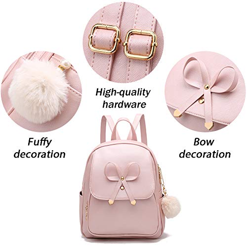 Cute Bowknot Mini Leather Backpack Fashion Small Daypacks Purse for Girls and Women