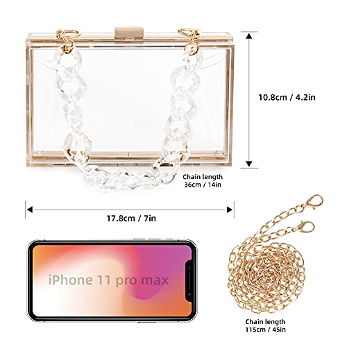 WJCD Women Clear Purse Acrylic Clear Clutch Bag Transparent Crossbody Purse Evening Bag (Double Chain transparent)