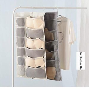 Ovyuzhen Dual-Sided Wall Closet Organizer Hanging with Mesh Pockets for Underwear,Bra,Socks,Accessories with Hanger Metal Hook Wardrobe Storage Bags Oxford Cloth Space Saver