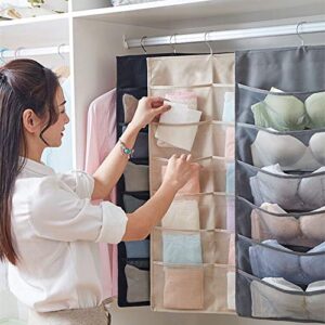 Ovyuzhen Dual-Sided Wall Closet Organizer Hanging with Mesh Pockets for Underwear,Bra,Socks,Accessories with Hanger Metal Hook Wardrobe Storage Bags Oxford Cloth Space Saver