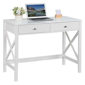 usinso white writing computer desk with drawers,small modern table for bedrooms,white vanity table,office desk with drawers（white）