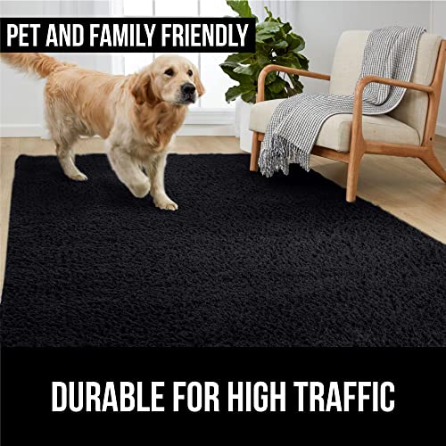 Gorilla Grip Soft Faux Fur Area Rug, Washable, Shed and Fade Resistant, Grip Dots Underside, Fluffy Shag Indoor Bedroom Rugs, Easy Clean, for Living Room Floor, Nursery Carpets, 6x9 FT, Jet Black