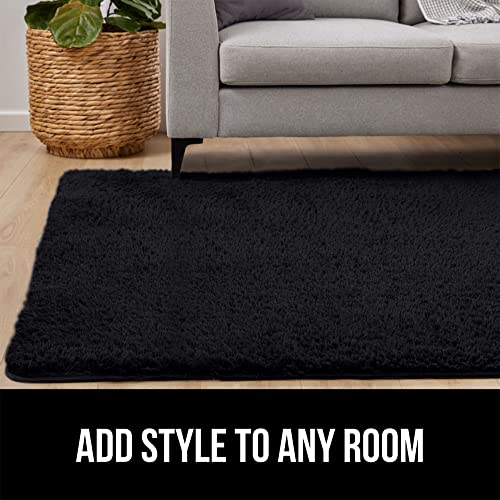 Gorilla Grip Soft Faux Fur Area Rug, Washable, Shed and Fade Resistant, Grip Dots Underside, Fluffy Shag Indoor Bedroom Rugs, Easy Clean, for Living Room Floor, Nursery Carpets, 6x9 FT, Jet Black