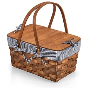 picnic time – kansas picnic basket with lid – handwoven wood picnic basket