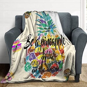 BBKD Pineapple Throw Blanket, Fruits Pineapple Lightweight Super Soft Cozy Flannel Fleece Blanket, for Sofa Couch Bed 60"x50"