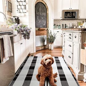 Buffalo Plaid Outdoor Rug Doormat 3'x5' Cotton Woven Black and White Checkered Rugs Machine Washable Stripe Area Rug Indoor Outdoor Carpet Layered Door Mats for Farmhouse Living Room Porch Bedroom