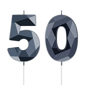 50th birthday candles, 3d diamond birthday candles number 5 number 0 candles numeral topper birthday cake candles for birthday wedding party decoration (black)
