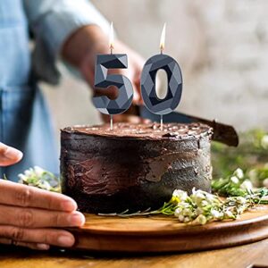 50th Birthday Candles, 3D Diamond Birthday Candles Number 5 Number 0 Candles Numeral Topper Birthday Cake Candles for Birthday Wedding Party Decoration (Black)