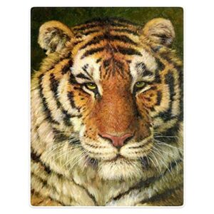 hommomh 60″x80″ yellow siberian tiger blanket animal art painting soft fluffy fleece throw for couch sofa bed