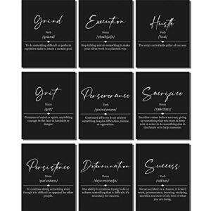 9 Pieces Inspirational Office Wall Art Grind Hustle Execution Motivational Wall Art Success Quote Office Wall Art, Entrepreneur Posters Inspirational Quote Wall Decor for Office Living Room (Black)