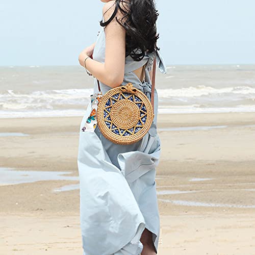 YYIHER Straw Bags for Women,Round Rattan Bag Summer Purses for Women Crossbody purse Handmade Wicker Woven Purse Woman Beach Bag Shoulder Natural Chic