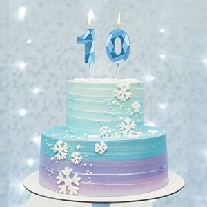 10th Birthday Candles 3D Diamond Shape Number Candles Numeral Birthday Cake Topper Cake Candles for Birthday Decoration Family Baking Reunions Theme Party Cake Decorating Supplies (Blue)