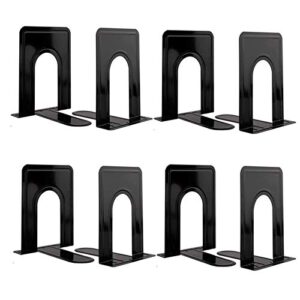 metal book ends for shelves, book shelf holder home decorative, book ends for heavy books/movies/cds, black 6.5 x 5 x 5.7 in, 4 pair/ 8 piece