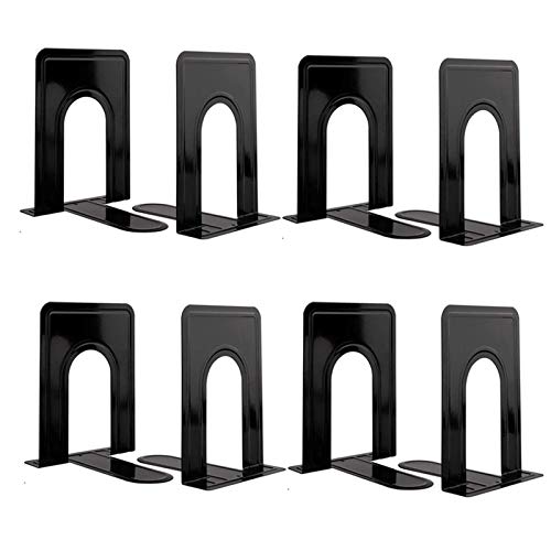 Metal Book Ends for Shelves, Book Shelf Holder Home Decorative, Book Ends for Heavy Books/Movies/CDs, Black 6.5 x 5 x 5.7 in, 4 Pair/ 8 Piece