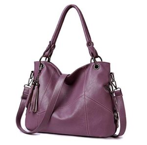 women handbag tassel soft pu leather big bag diagonal purses shoulder bag purple