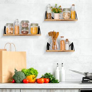 Rustic Wood Wall Shelves Set of 3,Floating Shelves Wall Mounted with Metal Bracket, Wall Mounted Farmhouse Shelves for Living Room, Kitchen, Bedroom and Bathroom