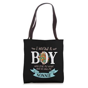 Boy Who Stole My Heart He Calls Me Nonnie Bag Grandma Gift Tote Bag