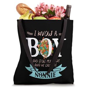 Boy Who Stole My Heart He Calls Me Nonnie Bag Grandma Gift Tote Bag