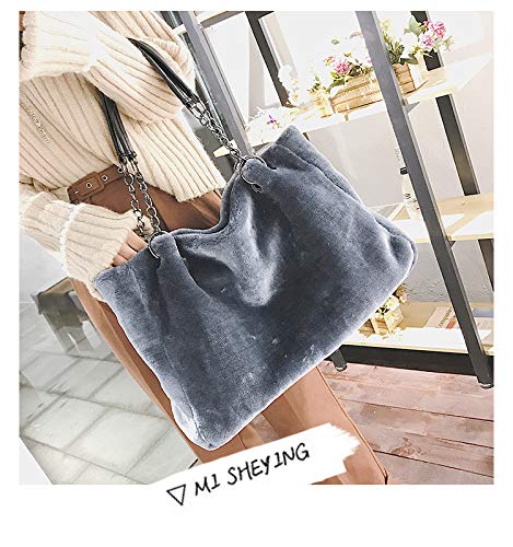 QTMY Faux Fur Tote Bag Purse Handbag for Women (Gray)