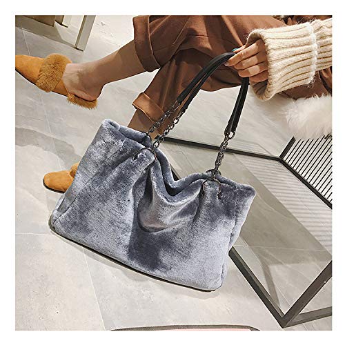 QTMY Faux Fur Tote Bag Purse Handbag for Women (Gray)