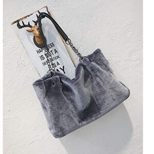 QTMY Faux Fur Tote Bag Purse Handbag for Women (Gray)