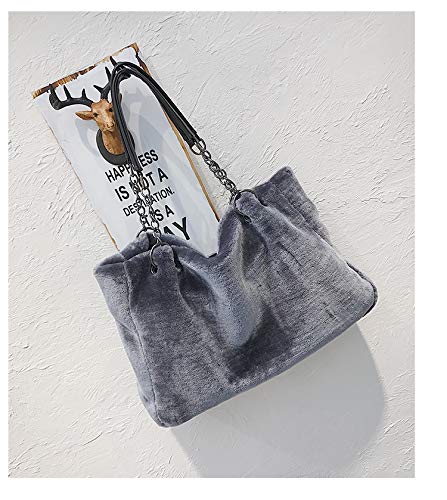 QTMY Faux Fur Tote Bag Purse Handbag for Women (Gray)